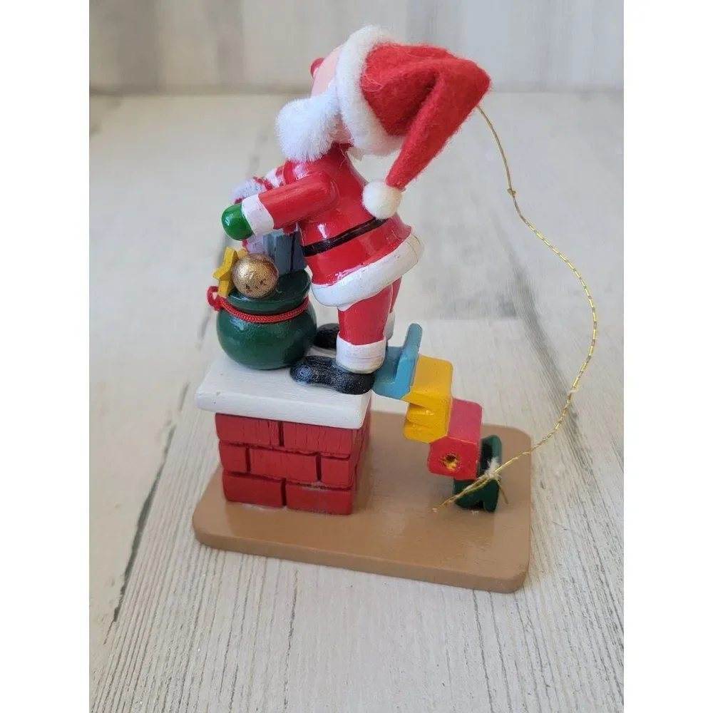 Vintage wooden homemade Noel Santa Claus chimney gift ornament‎ Xmas